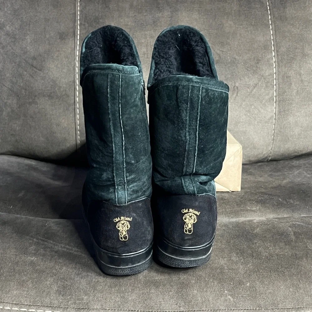 Old Friend Women's Suede Shearling Lined Winter Boots Size 8 Black Warm‎ Comfort